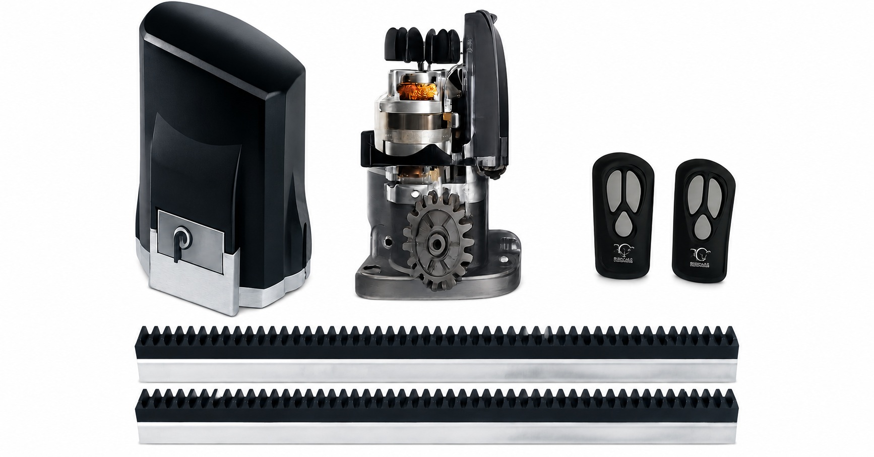 Kit corredizo residencial con motor 1/3 HP Unisystem y cremallera